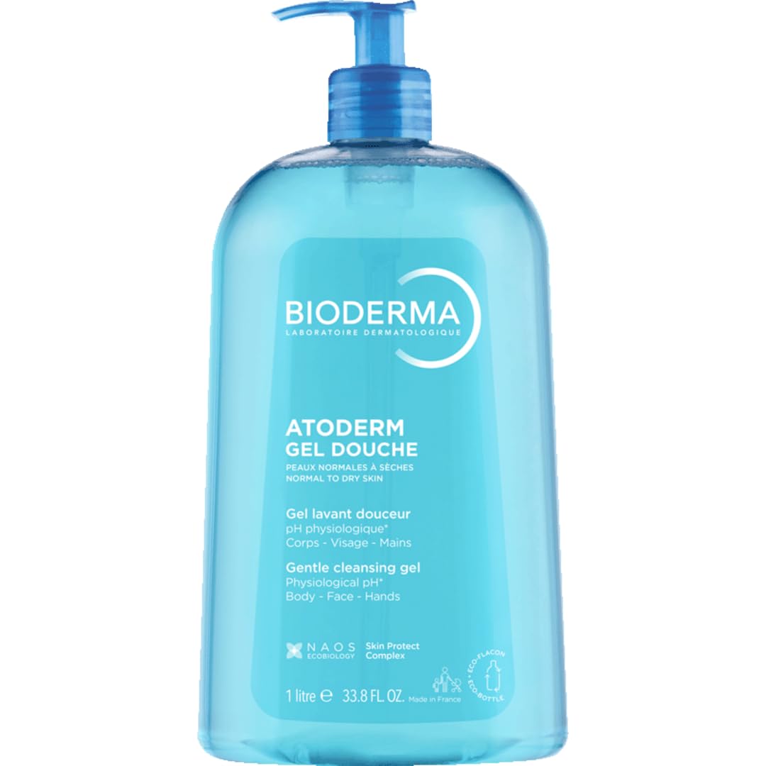 Bioderma Atoderm Shower Gel - Body Wash for Normal, Dry & Sensitive Skin, Gentle Cleanser that Softens & Protects Skin, Soap Free, Subtle Fragrance - 1L