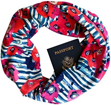 Floral Beach Infinity Scarf with Zippered Secret Pocket
