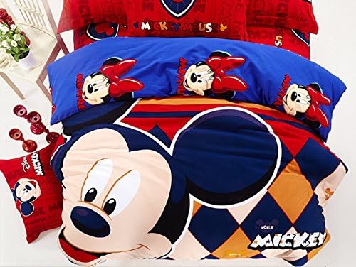 Mickey Disney Cotton Bedding Sets 4 Piece Bedding Set Close Skin Cartoon Mouse Pattern Bed in a Bag 4 pcs Bedclothes Multi-Color Comforter Cover/quilt cover+Pillowcase+Flat Sheet Queen&amp;Full
