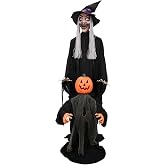 Haunted Hill Farm 6.1-Ft. Witch with Pumpkin Man Halloween Animatronic