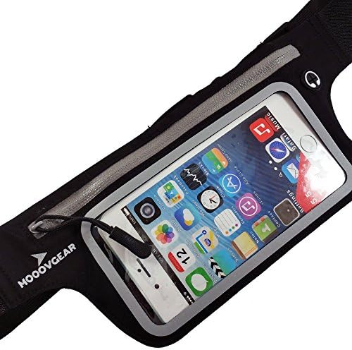 Universal Ultra Slim &amp; Thin Exercise Waist Bag Black Lightweight &amp; High Reflective Pouch Pack With 2 Storage Pockets &amp; Headphone Outlet | Fits Most Apple iPhone 6 &amp; Android Note 7 Up to 6 Inches Mobile Phones