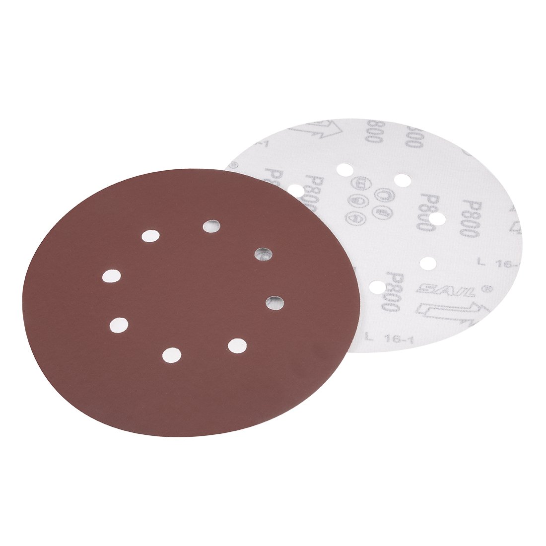 Sourcingmap 10Pcs 7 inch 8 Hole Hook and Loop Sanding Disc 800 Grit Flocking Sandpaper Random Orbital Sander Paper