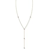 PAVOI 14K Gold Plated Drop Lariat Chain for Women - Gold Cubic Zirconia Long Necklace - Station Star Layered Beaded Y Necklace