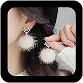 IRCOMULTI Winter Pom Pom Earrings White Fluffy Stud Earrings Pom Pom Ball Earrings Faux Fur Ball Earrings Fluffy Pom Dangle Earrings Jewelry for Women(Triangle Style)