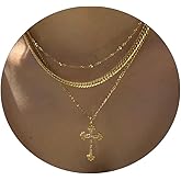 Amicon Cross Necklace for Women 14K Gold Plated Dainty Heart Cross Pendant Choker Simple Trendy Cute Cross Charm Diamond Necklace Faith Jewelry Religious Minimalist Gift
