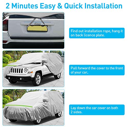 KAKIT Waterproof Jeep Cover, 5 Layers 4 Door All Weather UV Protection Car Cover for Jeep Wrangler with Driver Door Zipper, Fits up to 194"