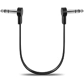 GOGHOST TRS Stereo Flat Patch Cables 12 in | 1/4" Right Angle Male-to-Male Connector for Effct Pedal, Low Profile, Save More Space Pedals Board, Black