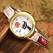 Top Plaza Womens Girls Fashion Cute Analog Quartz Wrist Watch Beautiful Cartoon Cat Pattern Gold Case Flowers Leather Strap Dress Watch - Pink