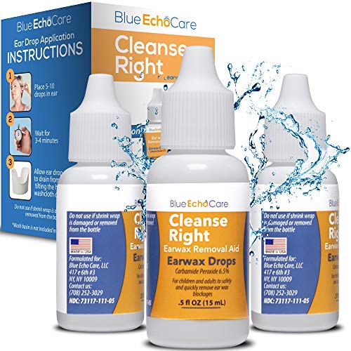 Cleanse Right Ear Wax Drops FDA Approved USA Made Ear Wax Removal Drops, 3 Bottles of .5oz to Remove Earwax Blockages - Safe and Easy to Use Ear Cleaner - Irrigation for Adults and Kids