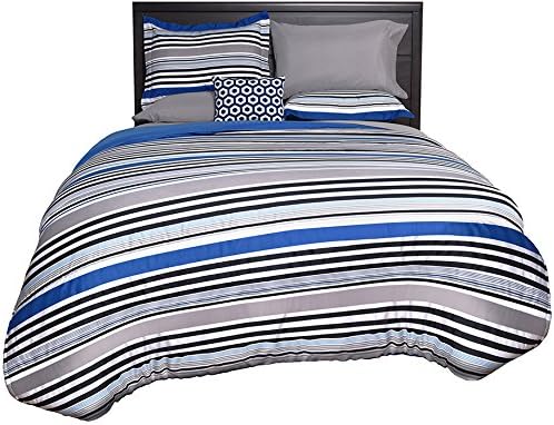Beco Home Bedding Collection: 8 Piece Bed-in-a-Bag Comforter Set, Blue Stripe, Queen