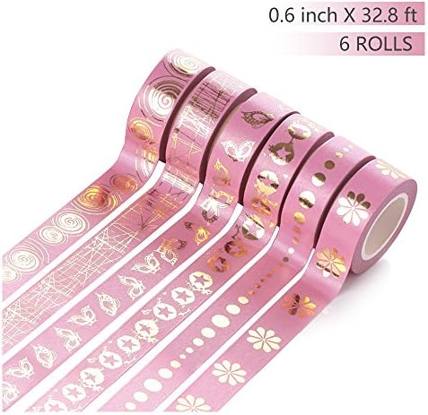 Hot Bear Crafts Tape Multicolor Creative DIY Gift Decoration 0.6 Inch, 32.8Ft, 6ROLLS, PINK