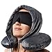 Zen-Cradle Hooded Memory Foam Travel Pillow Set w/ 3D Contour Face Mask Provides Optimal Head & Neck Support, Blocks Out Light So Your Airplane Ride Transforms into a Relaxing Oasis