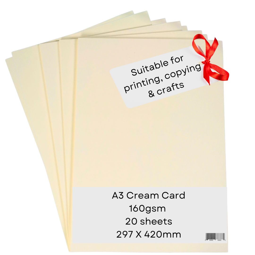 A3 Cream Card Paper Printer - 180gsm 20 Sheets - Coloured - Suitable for Craft, Printing, Copying, Photocopiers