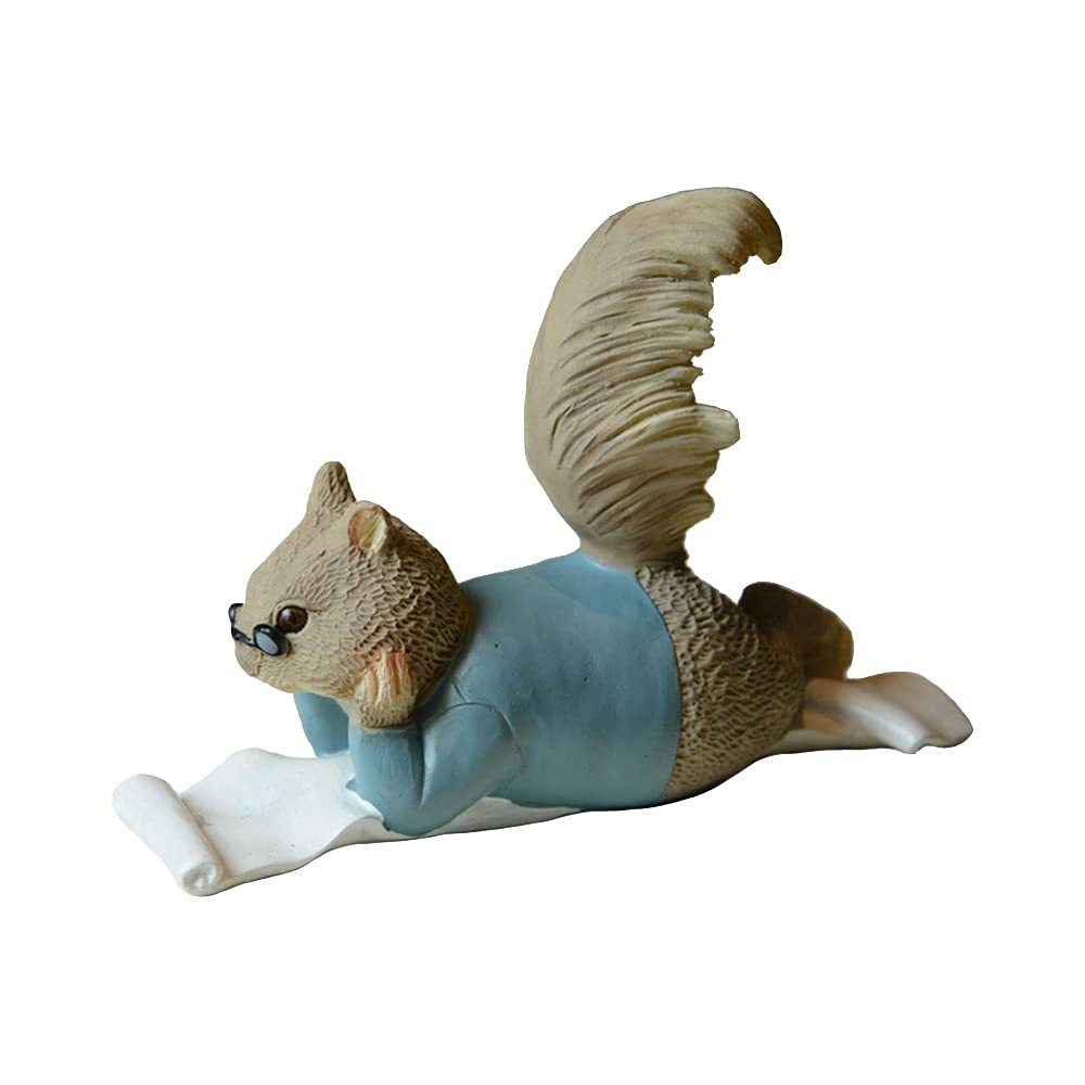 Gemmia Miniature Fairy Garden Squirrel Statue- Grandfather Reading Figurine