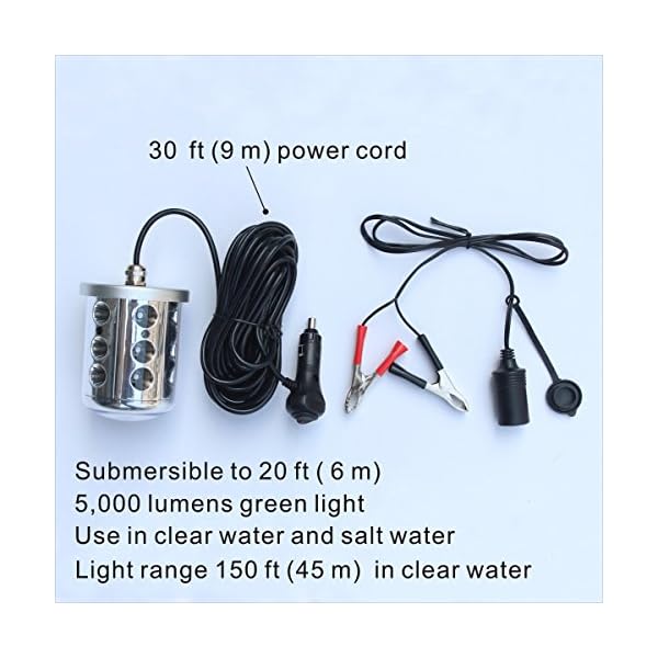 Apollointech-Green-Deep-Drop-LED-Submersible-Night-Fish-Attracting-Fishing-Light-5000-Lumens-IP68-Anodized-Aluminum-Housing-30-ft-cord-for-Crappie-Bass-Striper-Catfish-Baitfish-Walleye-Shad-Minnows