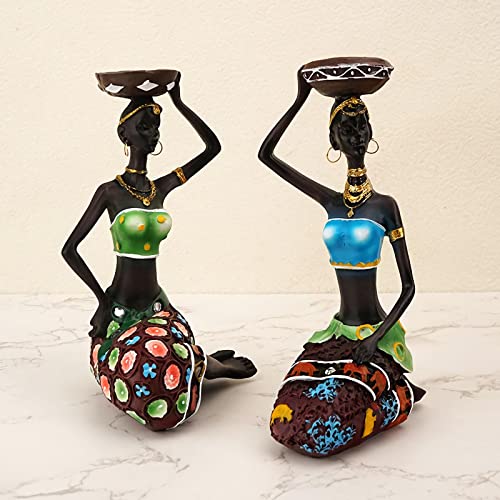 African Statue Sculpture (2 Pack) Candle Holder Ornaments Tribal