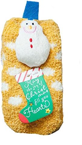 AMPretty Christmas Socks For Kids Girls Boys Baby With Grips Slippers Socks For Toddlers Kids With Grippers Warm Winter Snowman