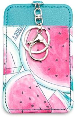 Whatsin Credit Card Holder Chic Fruit Card Case Wallet Purse Leather Cards Case Badge Photo Holder w/ ID Card Window Key Ring Keychain for Women Girls (Watermelon)
