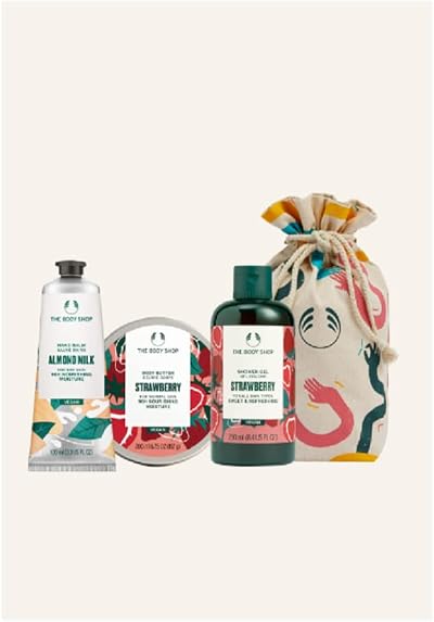 The Body Shop Strawberry Mega Collection 4 Piece Gift Set Body Wash Butter Mask