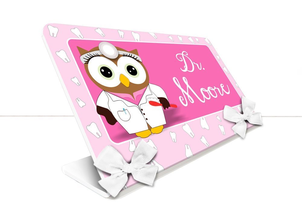 Amazon Com Personalized Dentist Office Desk Name Plaque Dr Owl And Small Teeth Handmade
