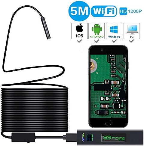 Wireless Endoscope, USB Borescope, AbcPow 2.0 Megapixels 1200P HD Snake Wifi Borescope, Ip68 Waterproof Inspection Camera for Android, iPhone IOS, Samsung, Tablet, PC and More Devices(16.5FT/5M)