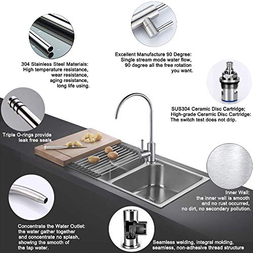 ESOW Kitchen Water Filter Faucet, 100% Lead-Free Drinking Water Faucet Fits most Reverse Osmosis Units or Water Filtration System in Non-Air Gap, Stainless Steel 304 Body Brushed Nickel Finish - Thumbnail 4