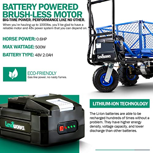 Landworks Utility Service Cart Wheelbarrow Power Wagon Super Duty Electric 48V DC LiIon Battery