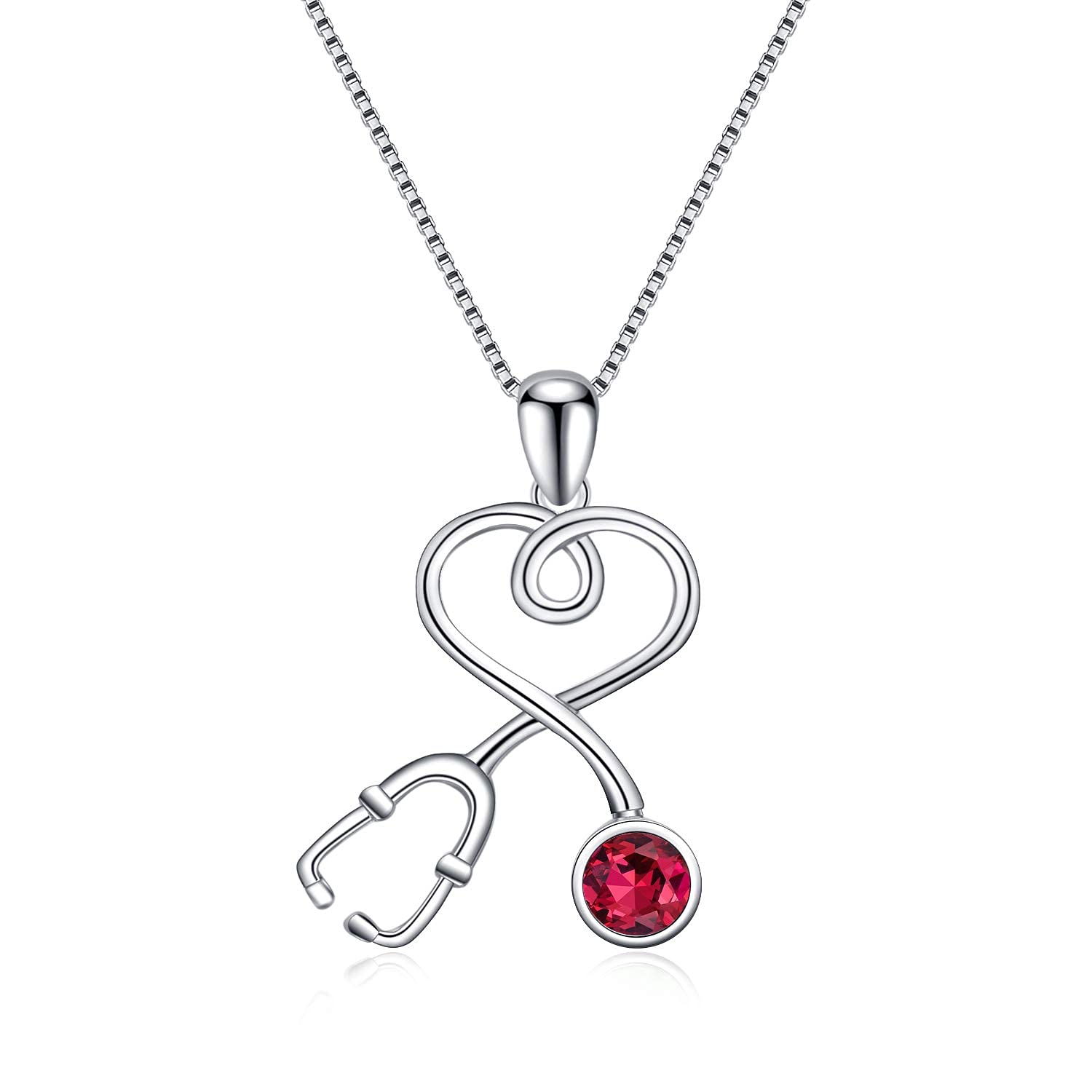 AOBOCO Silver Necklaces for Women Stethoscope Heart Pendant with Crystal Jewelry Gift for Nurse Doctor Her Mom Women Birthday Anniversary