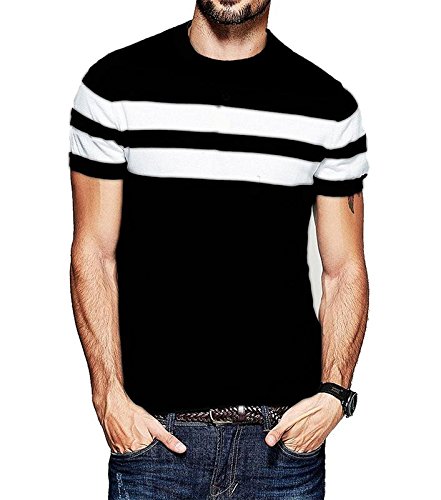 veirdo men's cotton t-shirt black with white strip casual t-shirts