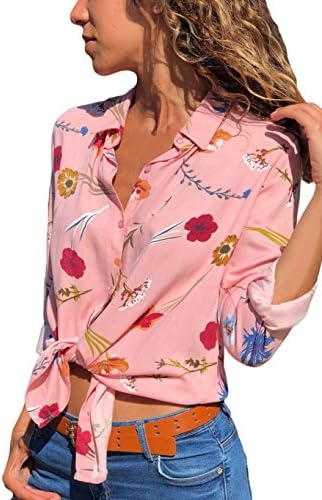HUUSA Womens Button Up Blouses V Neck Color Block Stripes Work Casual Long Sleeve Shirt Tops