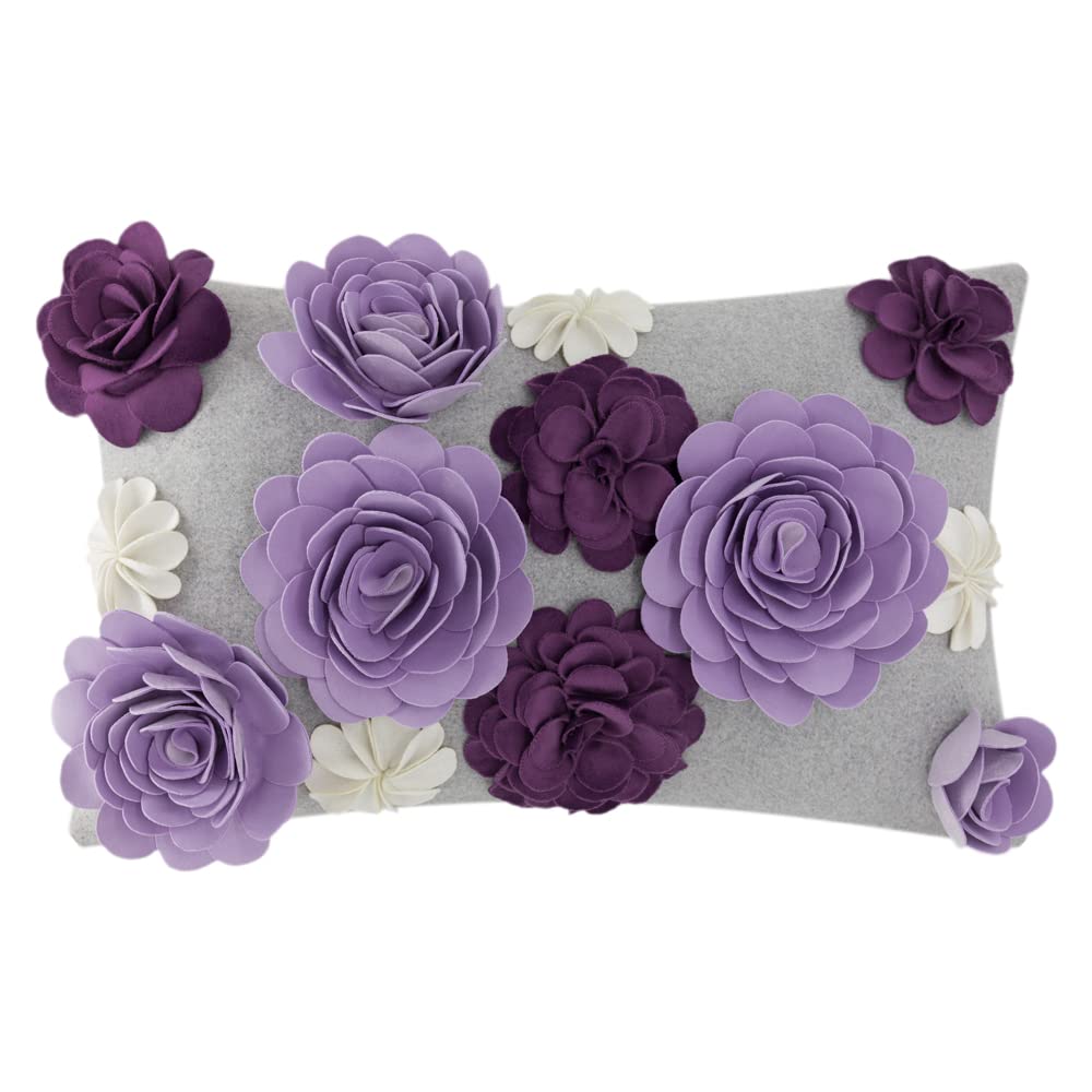 Photo 1 of KINGROSE 3D Flower Decorative Throw Pillow Cover Soft Cushion Cover Elegant Pillow Case for Bedroom Sofa Couch Home Decor 12 X 20 Inches Purple