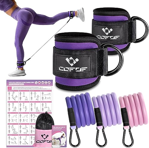 Ankle Resistance Bands With Cuffs for Working Out, Kickbacks, Hip, Leg and Glute Exercise - Training Poster Included - for Women