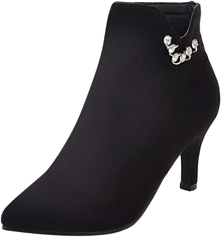 HYIRI New Classic Stiletto Side Zipper Boots,Women's High Heel Shoes Rhinestone Ankle Boot