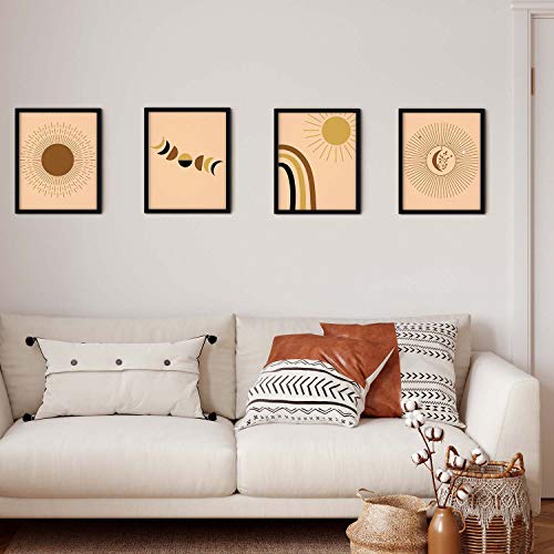 Boho Wall Art Print Set of 4 Mid Century Modern Wall Art Prints 8x10 In