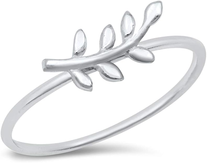 Modern Olive Branch Leaf Ring New .925 Sterling Silver Band