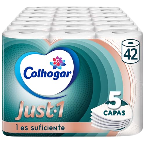 Colhogar Just 1x42 - Extra Absorbent Toilet Paper - Pack of 6 Rolls - 5-Ply Bath Paper - Ultra Soft for Maximum Comfort - White (7x6)