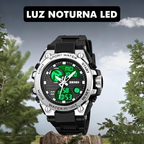 Relógios Digitais Militares Masculinos Quartzo Esportivo À Prova D'água Relógios de Mostrador Grande com Alarme Fuso Horário Duplo Visor Luminoso