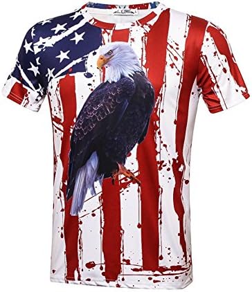 BALEMS Mens Short Sleeve Printed USA Flag Eagle T-Shirt (White M)