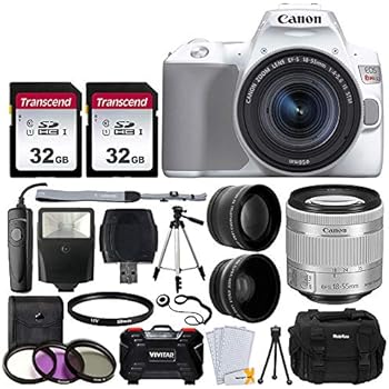 Canon EOS Rebel SL3 Digital SLR Camera (White) + EF-S 18-55mm f/4-5.6 IS STM Lens + 58mm 2X Professional Telephoto & 58mm Wide Angle Lens + 64GB Memory Card + DC59 Case + Tripod + Slave Flash + Remote