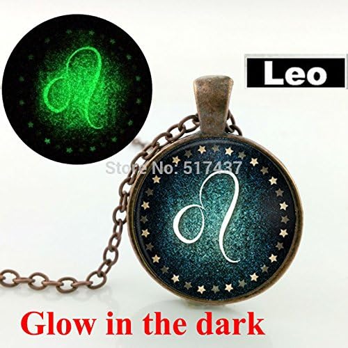 Pretty Lee Glow In The Dark Jewelry Leo Necklace Zodiac Sign Pendant Constellation Jewelry Glass Art Photo Glowing Necklace Pendant