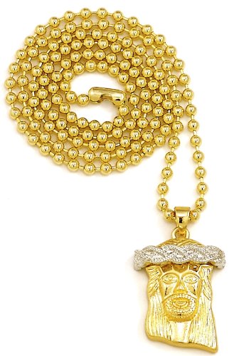 Jesus Necklace New Mini Size TT Gold Color With Silver Color Crown 27 Inch Ball Style Chain