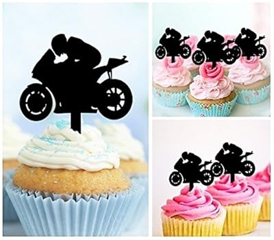 TA0201 Motorcycle Racing Sport Silhouette Party Wedding Birthday Acrylic Cupcake Toppers Decor 10 pcs