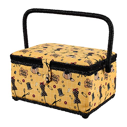 SINGER Sewing Basket with Sewing Kit Accessories (Yellow Vintage