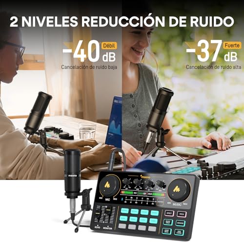 MAONO Mezcladora Interfaz de Audio caster Lite Estudio de Grabación Portátil TODO EN UNO con Micrófono de 3.5mm para Podcast, Streaming, Guitarra, Grabación y Gamer (AM200-S1)