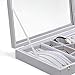 MILIJIA Stackable Jewelry Tray with Glass Lid, Drawer Insert Display Show Case, Dresser Organizer for Ring Stud, Necklace Holder Storage Box Chest, Light Grey