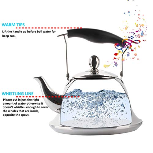 OMGard Whistling Tea Kettle with Infuser Loose Leaf Stainless Steel Teapot Teakettle for Stovetop Induction Stove Top Boiling Water Coffee Tea Pot Modern Cookware Mirror Finish 2-Liter 2.1-Quart