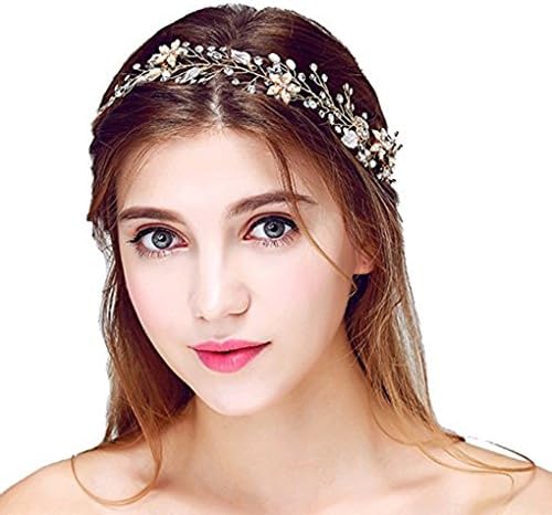 Aliany Bridal Vintage Crystal Pearl Hairbands Wedding Hair Accessories (Gold)