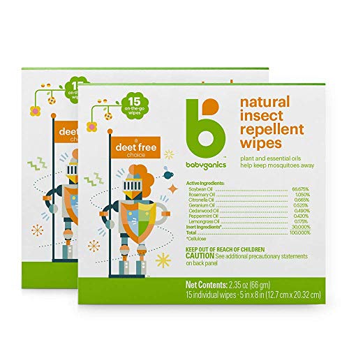 Babyganics Insect Wipes, 15 ct, 2 Pack, Packaging May Vary