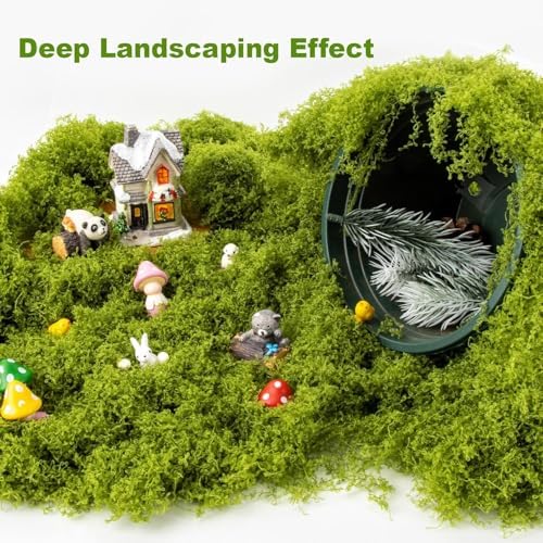 KOWVOWZ Artificial Moss for Potted Plants, 200g Natural Fake Green Moss Grass, Faux Filamentous Decor, DIY Crafts Fake Grass for Parties Art Landscape Table Centerpieces Gardening