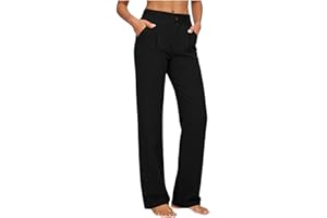 Dress Pants Women Trendy Straight Leg Stretch Work Pant Casual Elastic High Waist Business Trousers with Pockets